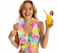 Collana con fiori hawaiani multicolori da 90 cm