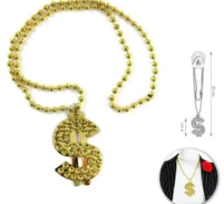 Collana da 50 cm con simbolo del dollaro da 8 cm in due colori assortiti