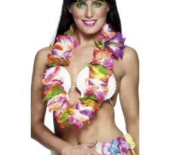 Collana hawaiana multicolore con fiori grandi