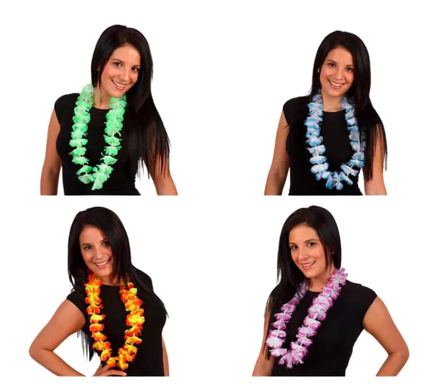 Collana in tessuto bicolore con collana hawaiana 4 assortiti