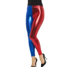 Collant arlecchino metallizzato rosso e blu per donna