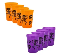 Confezione da 4 Bicchieri in Plastica Skeleton misura 10x8x6 cm in vari colori