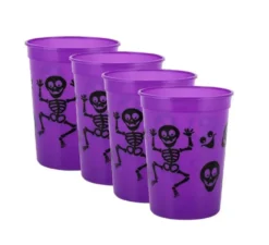 Confezione da 4 Bicchieri in Plastica Skeleton misura 10x8x6 cm in vari colori