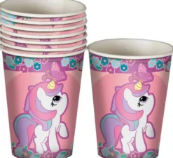 Confezione da 8 bicchieri unicorno 10 cm