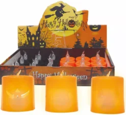 Confezione da 12 Candele Arancio e Nere con Luce 4,5X4,5 cm