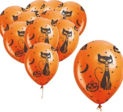 Confezione da 10 Palloncini Gatto e Zucca da 30 cm
