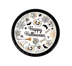 Confezione da 6 piatti Happy Halloween Print in bianco e nero da 23 cm
