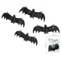 Confezione da 4 pipistrelli neri con ali spiegate