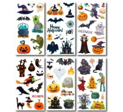 Confezione da 6 tatuaggi di Halloween in modelli assortiti da 6,8 cm