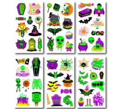 Confezione da 6 Tatuaggi Fluorescenti in modelli assortiti da 6,8 cm