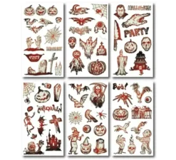 Confezione da 6 tatuaggi Halloween luminescenti in modelli assortiti da 6,8 cm