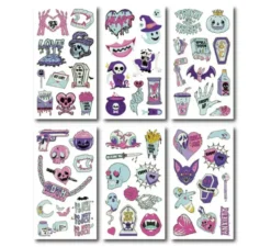 Confezione da 6 tatuaggi lilla luminescenti in modelli assortiti da 6,8 cm
