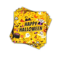 Confezione da 12 tovaglioli con stampa Happy Halloween arancione da 33x33 cm