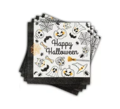 Confezione da 12 tovaglioli con stampa Happy Halloween in bianco e nero 33x33 cm