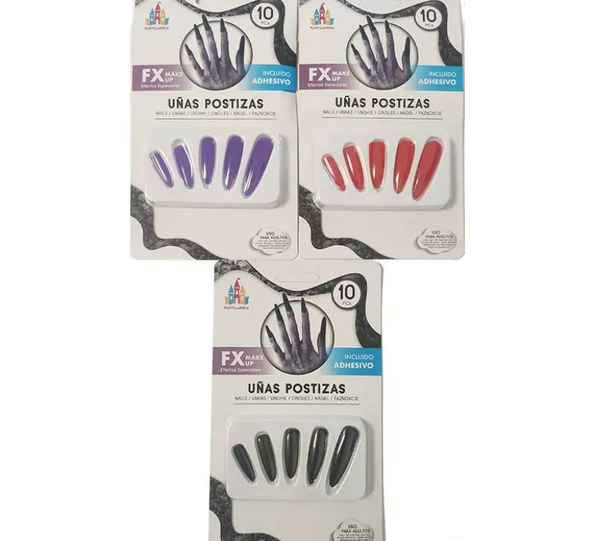 Confezione da 10 unghie da strega, vampiro o diavoletta in colori assortiti