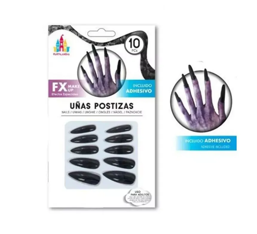 Confezione da 10 unghie da strega, vampiro o diavoletta in colori assortiti