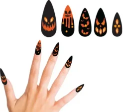 Confezione da 12 unghie finte a forma di zucca con gioielli