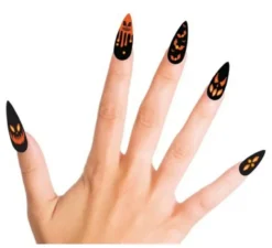 Confezione da 12 unghie finte a forma di zucca con gioielli