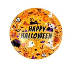 Confezione 6 Piatti Stampa Happy Halloween Arancione da 18 cm