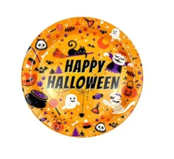Confezione 6 Piatti Stampa Happy Halloween Arancione da 23 cm