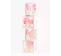 Confezione 4 scatole decorative con adesivi LOVE e BABY da riempire con palloncini
