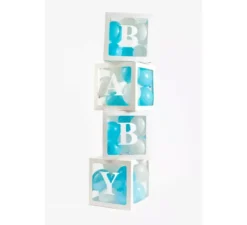 Confezione 4 scatole decorative con adesivi LOVE e BABY da riempire con palloncini