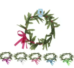 Corona di foglie verdi con fiocco colori assortiti