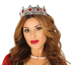 Coroncina d'argento con pietre rosse da regina