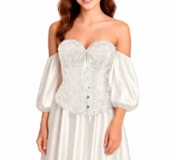 Corsetto bianco in jacquard con fiocco per donna
