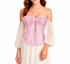 Corsetto rosa in jacquard con fiocco per donna
