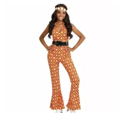 Costume anni '70 Tuta arancione a rombi per donna