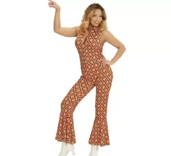 Costume anni '70 Tuta arancione a rombi per donna
