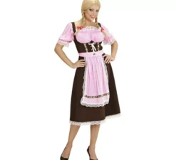 Costume bavarese a quadri rosa e marrone per donna