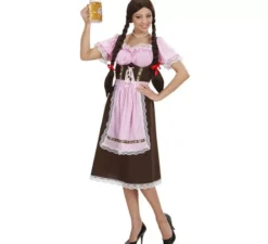 Costume bavarese a quadri rosa e marrone per donna