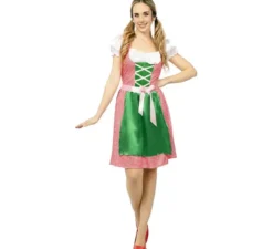 Costume bavarese vestito rosa e verde per donna