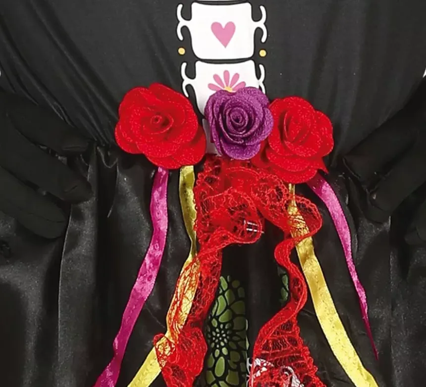 Costume Catrina con gonna lunga stampata per bambina