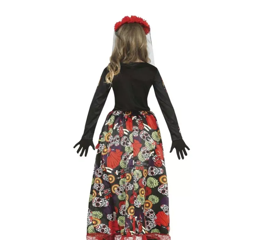 Costume Catrina con gonna lunga stampata per bambina
