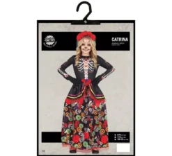 Costume Catrina con gonna lunga stampata per bambina