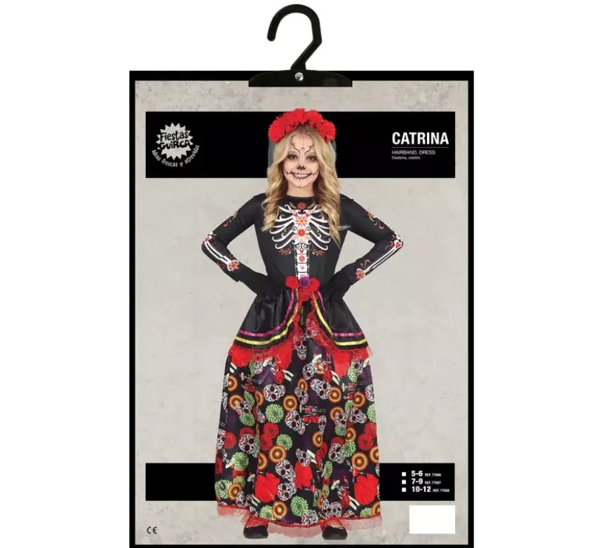 Costume Catrina con gonna lunga stampata per bambina