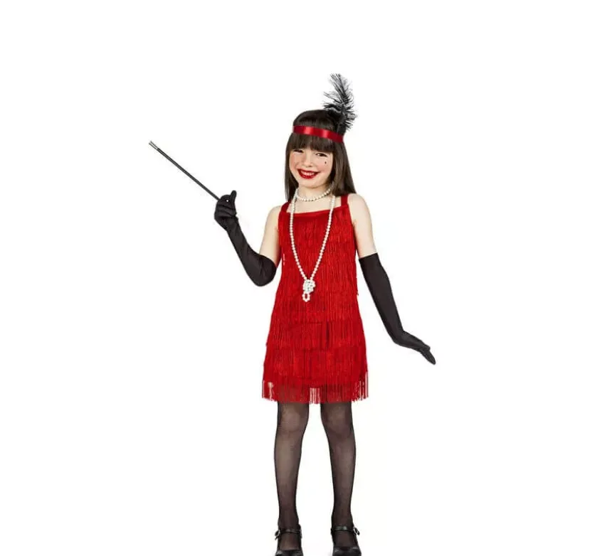 Costume Charleston con frange rosso per bambina