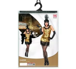 Costume Charleston dorato degli anni '20 con copricapo da donna