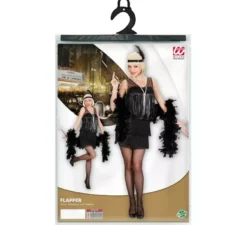 Costume Charleston nero degli anni '20 con copricapo da donna