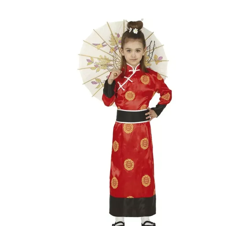 Costume cinese rosso e nero per bambina