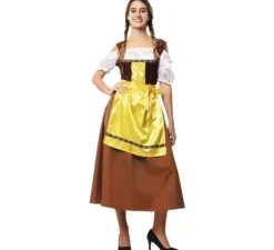 Costume classico bavarese marrone e giallo per donna