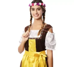 Costume classico bavarese marrone e giallo per donna