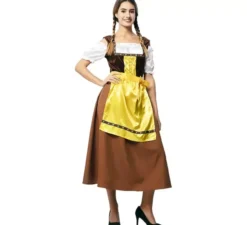 Costume classico bavarese marrone e giallo per donna