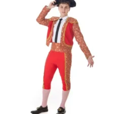 Costume classico da torero rosso e oro per uomo