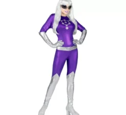 Costume da aliena viola e argento per donna