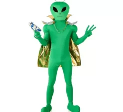 Costume da alieno verde con mantello dorato per uomo