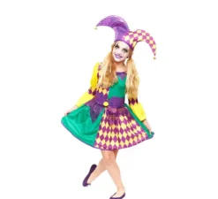 Costume da arlecchino scozzese viola e verde per bambina